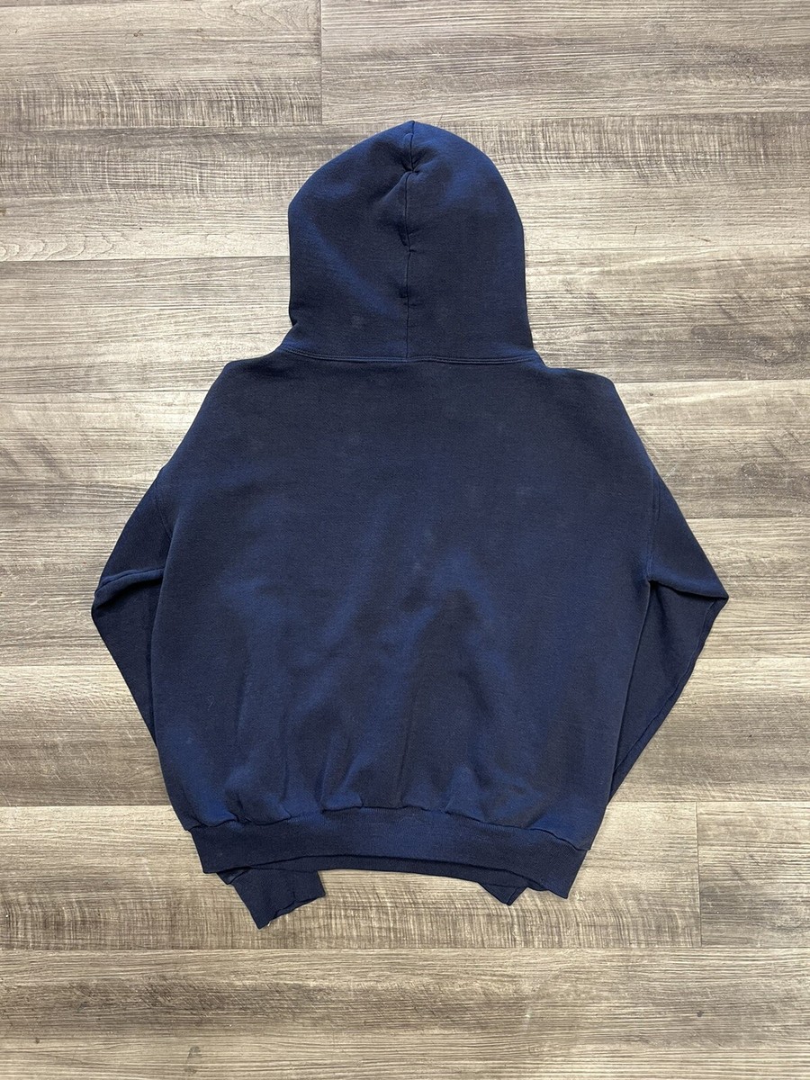 Vintage 1960s 70s Russell USA Two Toned Hoodie Navy Blue Pocket