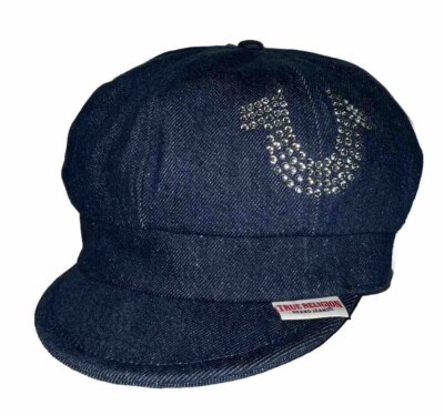 True Religion Horseshoe Logo Newsboy Hat Cap Dark Denim Blue One