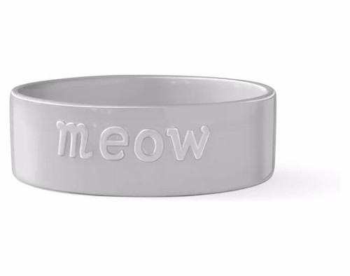 NEW Set of 2 “meow” Sculpt Cat Food/Water Bowls, Ceramic, Gray, 5” W x 1.75” T - Picture 3 of 23