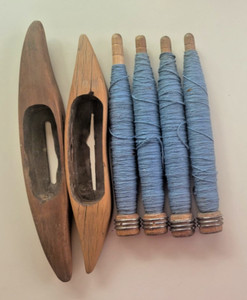 Antique Wooden Weaving Boat Shuttles and Bobbins: Lot of 6 Items