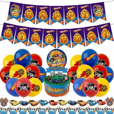 Hot Wheels Balloons Decorations Birthday Banner Cake Toppers Backdrop Gift 35