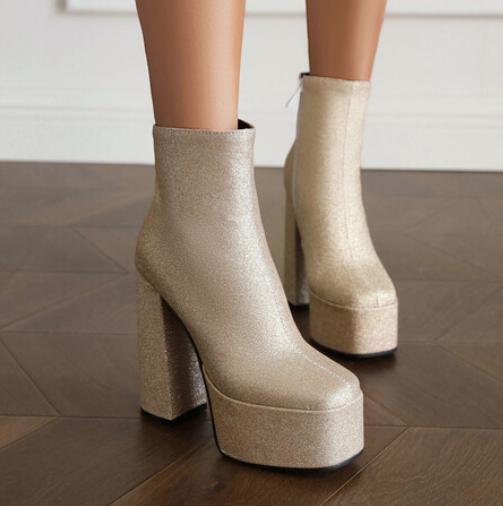 Women's Platform Ankle Boots Shoes Zipper 13.5cm Chunky High Women's Platform Ankle Boots Shoes Zipper 13.5cm Chunky High