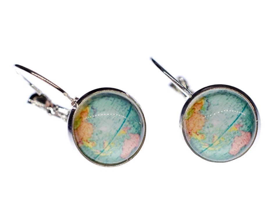 Cabochon Ohrringe Globus Miniblings Stecker Weltkarte Erde Kawaii Landkarte Blau - Bild 1 von 4