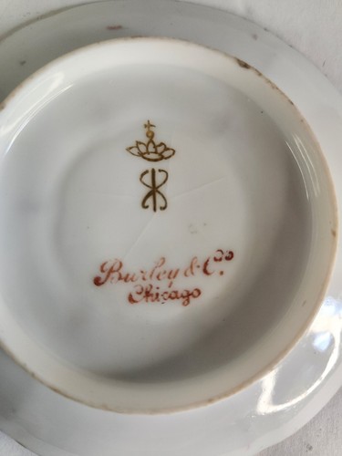 Antique Demitasse Saucer Pink Floral Burley Co Chicago import of Unknown mark - Picture 3 of 4