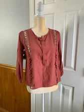 LOFT Blouse Sz S Button Down 3/4 Sleeve lightweight flowy p