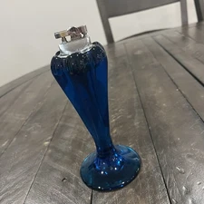 Viking Glass Bluenique 6 Petal Table Lighter 6" MCM Blue Vtg