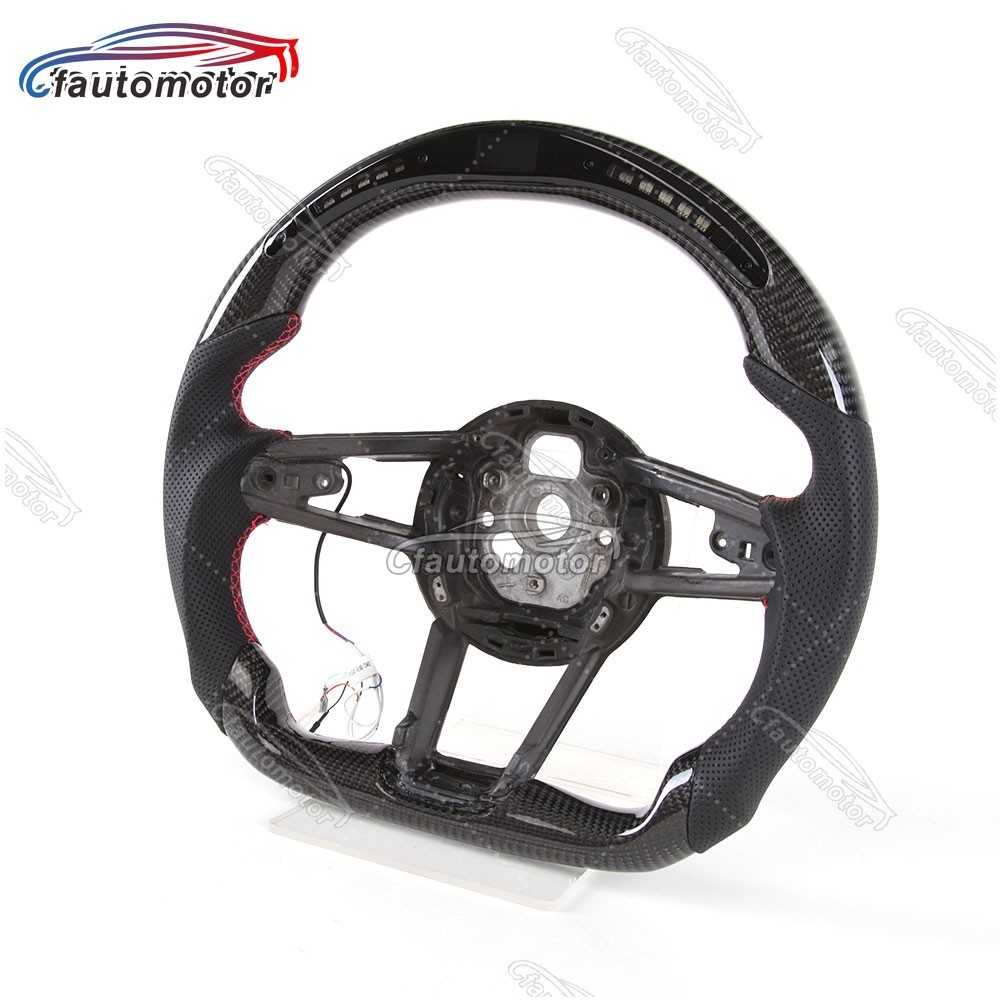 Real Carbon Fiber LED Steering Wheel Black Leather For Audi R8 TT TTS TTRS 16-23