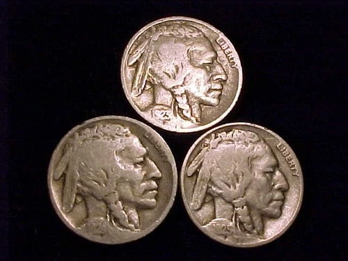 1923-P Good, 1924-P AG, and 1925 G/VG Buffalo Nickels, a Three Coin Lot