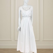 VTG Wedding Dress White Cotton Gown Silver Lace Rhinestone Trim Classic 90s Y2K
