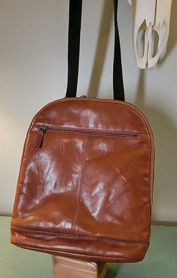 Jack Georges Voyager Genuine Leather Crossbody Backpack Brown Cognac Convertible