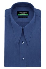 Men Spear Dagger Long Collar Shirt Navy Blue pin stripe Vintage Goodfella Cotton