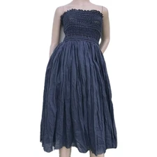 MABLE Anthropologie Navy Smocked Maxi Dress Skirt S M Sundress Cottagecore Boho