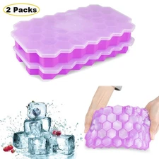 2 Pack Silicone Ice Cube Tray with Lid 74 cell Durable Stackable Ice Cube Trays