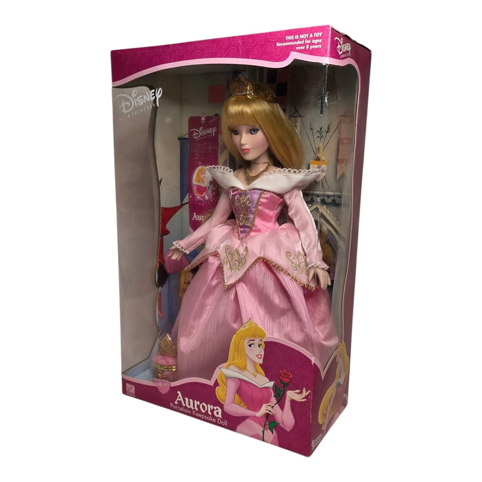 Vtg New Disney Princess Aurora Sleeping Beauty 16" Porcelain Doll 2002 Brass Key - Image 2 of 4