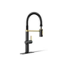 KOHLER Clarus Semi-Pro Pull Down Kitchen Faucet Matte Black and Moderne Brass
