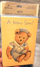 Vintage Hallmark Birth Announcements Sealed Pack Baby Boy Sailor Bear 80s NOS