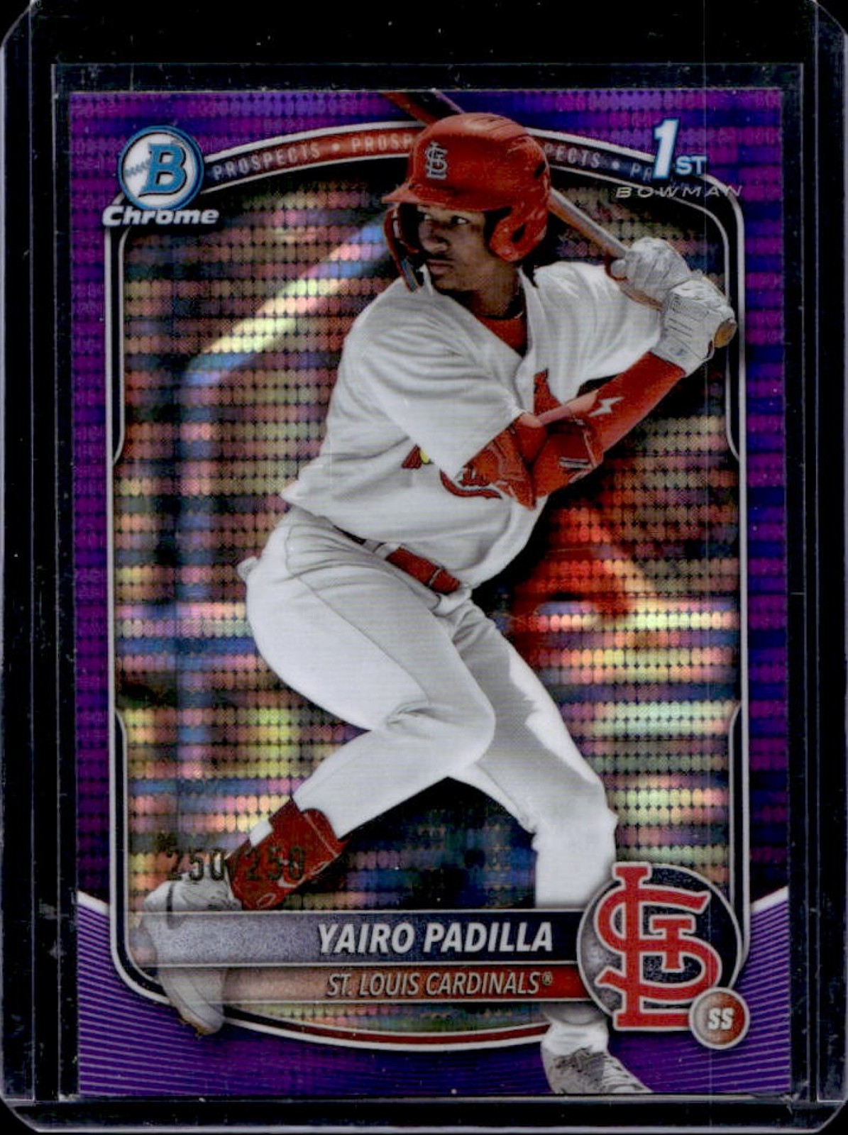 2025 Bowman Chrome Yairo Padilla Purple Pulsar Refractor 1st #/250 Cardinals
