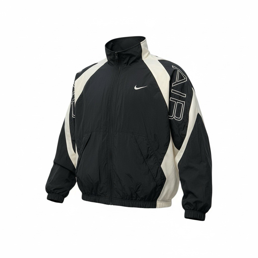 Nike VTG 90s Windbreaker Zip Jacket White Black Swoosh Men’s Large Y2K