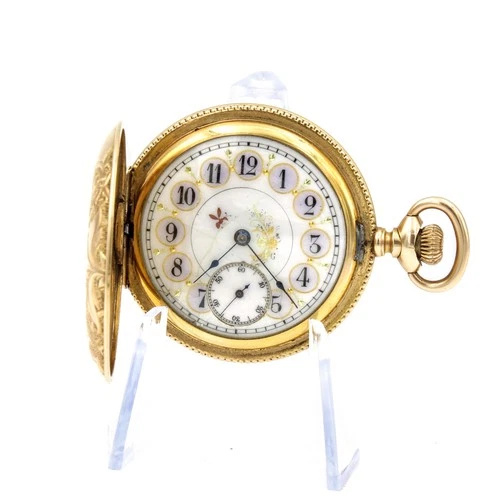 Antique 1903 Elgin 6s 7j Double Hunter Fancy Dial Ladies Pocket Watch #WB4040-5