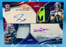 2023 Spectra Jaxon Smith-Njigba Zach Charb Purple Dual RPAs /30 Jersey Match!