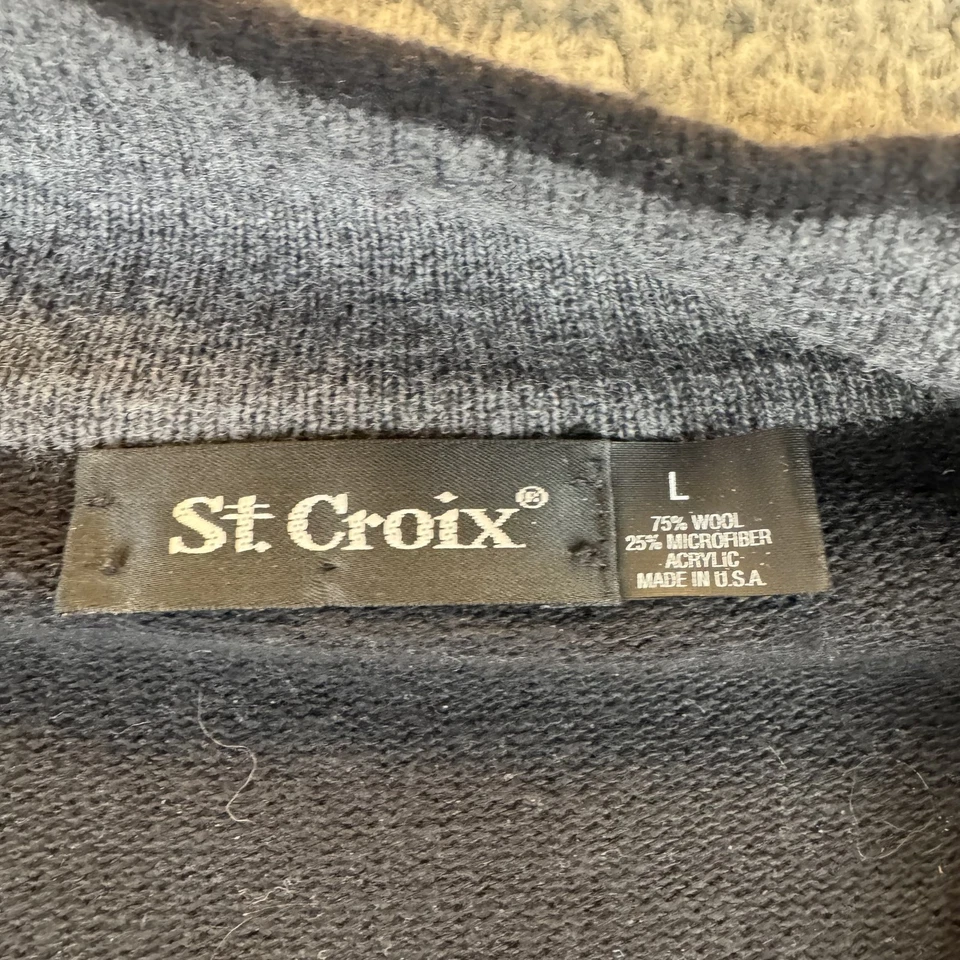 St Croix Sweater Mens Large Black Wool Blend Half Zip Pullover Made USA Classic - Image 4 of 4