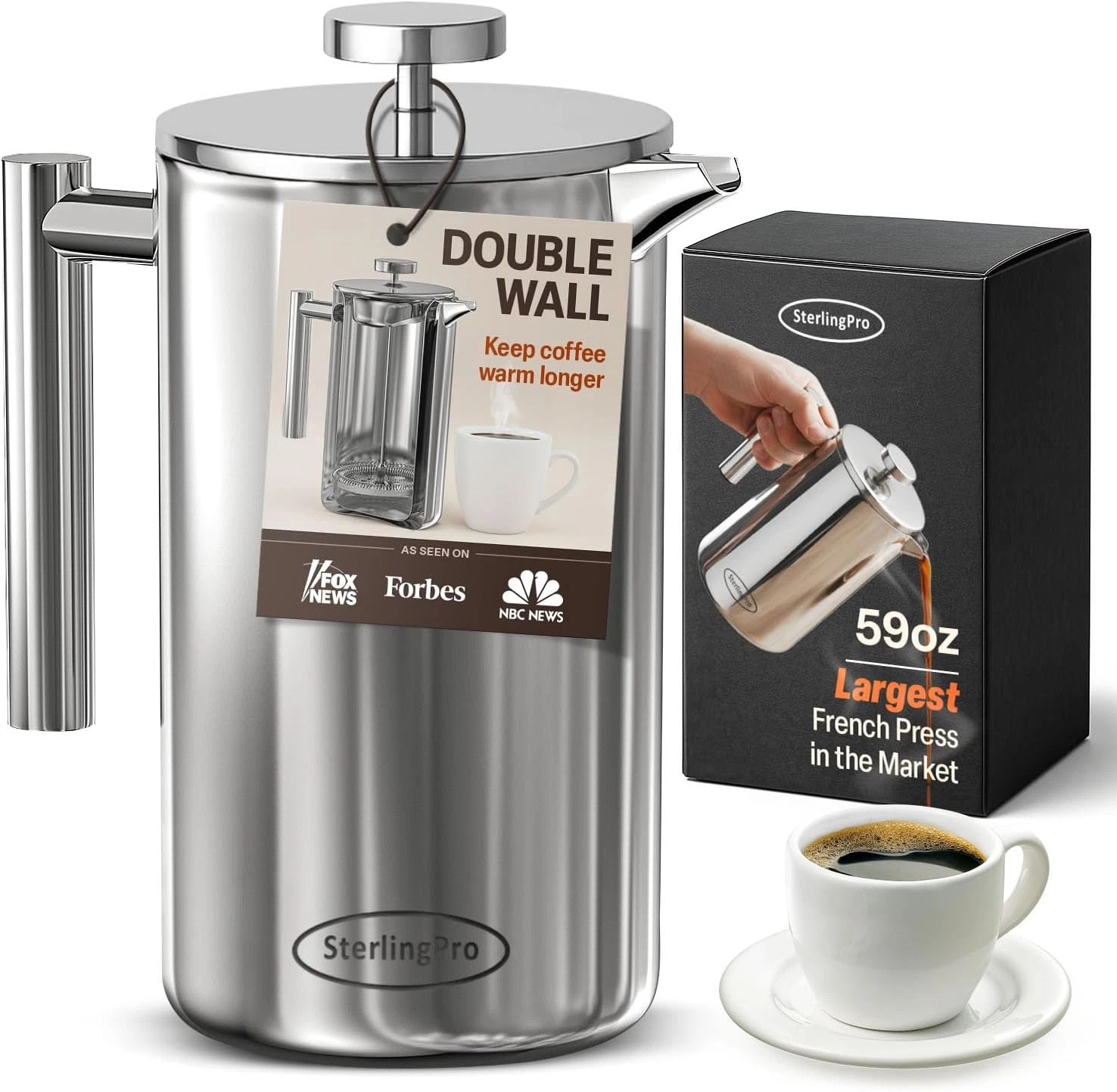 Extra Large 59 Oz Stainless Steel Insulated French Press Coffee Maker
Opens in a new window or tab