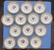 WOW! Set of 13 Unique KPM Hand Painted Flora & Fauna Gold  8 3/4" Pierced Plates