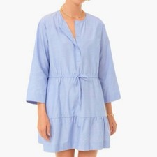 Small POMANDER PLACE Lucy Blue Ultra-Lightweight Poplin Tiered Tie-Waist Dress