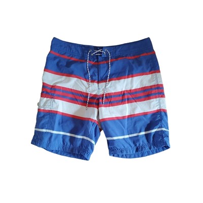 Crew Men's Size 32 Board Shorts Swim Trunks Blue Red Striped Mesh Lined 