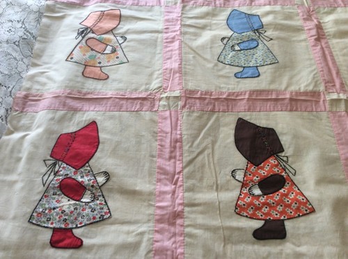 Antique Vintage QUILT TOP SunBonnet Sue BONNET GIRL Topper - 51" x 77" Top - Picture 5 of 12