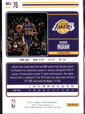 その他 Panini Studio Brandon Ingram 2016-17 Panini Studio - Brandon Ingram #76 for sale | eBay
