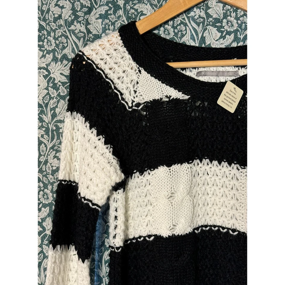 Nuevo con etiquetas Suéter Basura Nordstrom Talla Pequeña Tejido Blanco y Negro a Rayas Y2K Foto 3 de 4