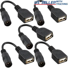 5pcs Barrel Jack to USB Type A Female Connector Adapter 5V Power Cable 5.5x2.1mm