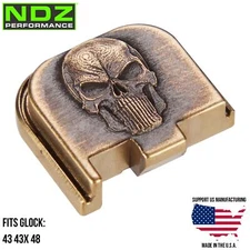 NDZ Brass Glock 43 43X 48 3D Engraved Skull Slide Cover Back Plate