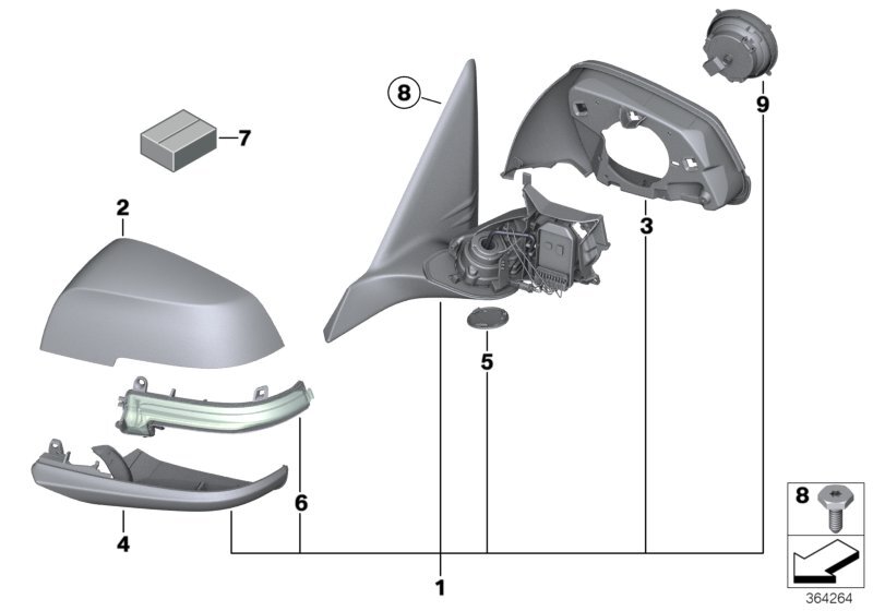 BMW Genuine Shadow-Line Right Driver Side OS Outside Mirror Heated 
