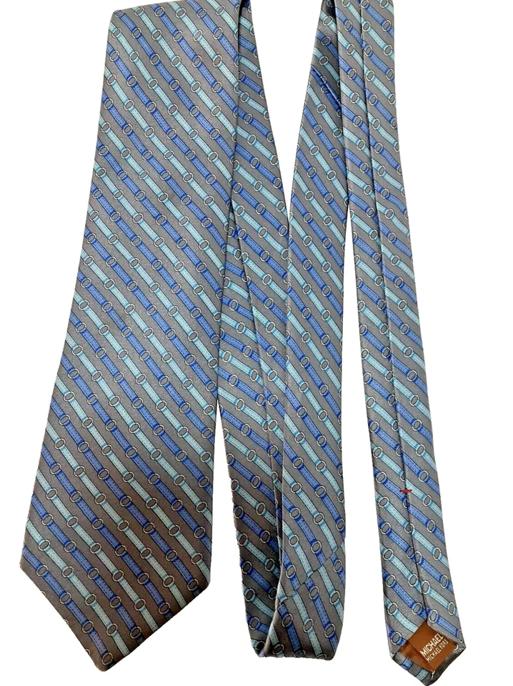 Corbata Larga MICHAEL KORS Gris Azul Abstracto Hecha en EE. UU. 100% Seda 60"L 3.75"W Foto 4 de 4