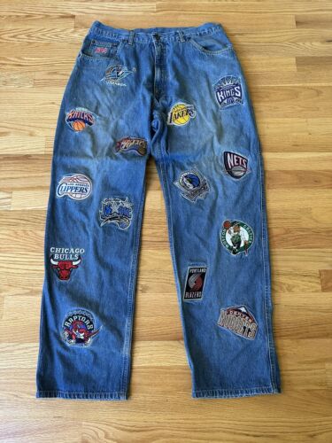 Ultra Game NBA Men's Distressed Multi-Team Denim Patch Jean Jacket