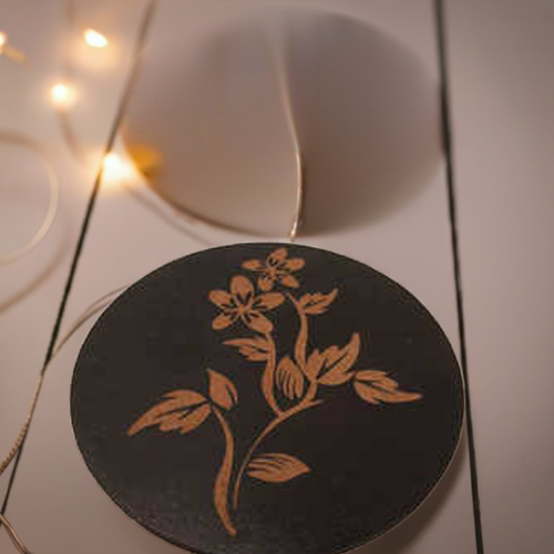 Set of 5 Round Wood Drink Coasters. Stylish. Bumper Feet. Flower Collection. - Picture 5 of 9