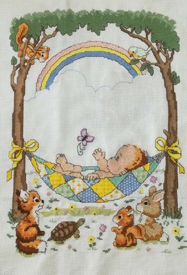 Schema Punto Croce Nascita Bimbo Amaca Cross Stitch Pattern Chart Our Little Ebay