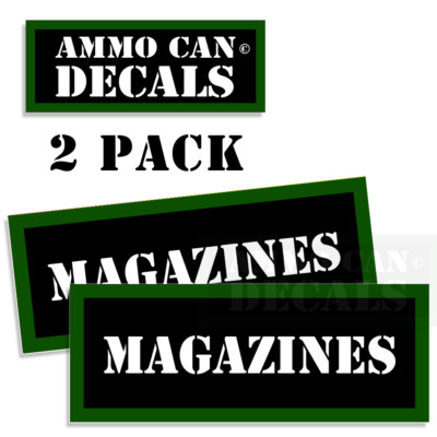 "MAGAZINES" Ammo Can Labels Decals - Black & Green With White Text, 2 Pack, 3"x1.15", Premium Vinyl, Made In USA 5 thumbnail image
