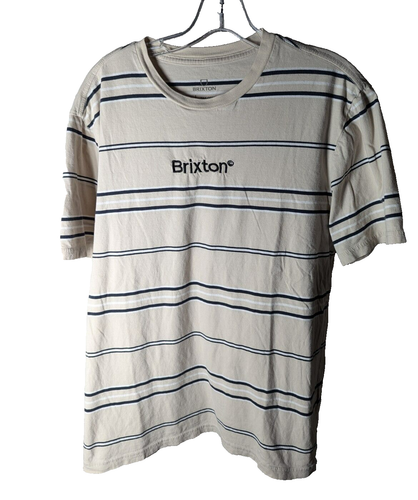 Brixton Hilt Palmer Tee Cream Mens Short Sleeve Striped Crew Neck Casual Large