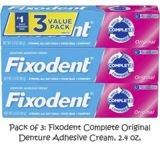 (Pack of 3) Fixodent Complete Original Denture Adhesive Cream 2.4 oz| Free Ship!