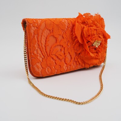 DOLCE & GABBANA floral lace gold chain evening bag/clutch
