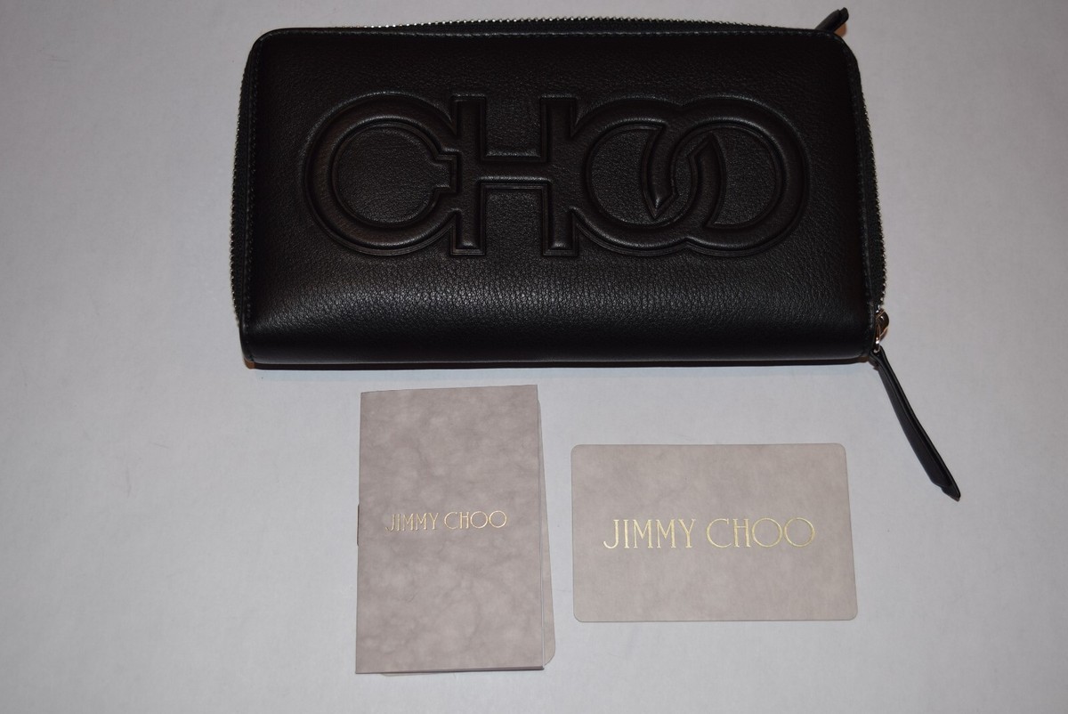 NIB! Authentic Jimmy Choo Logo Bettina Zip Wallet Leather