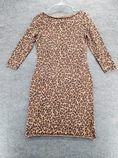 Lauren Ralph Lauren Dress Womens Small 3/4 Sleeve Bodycon Brown Leopard