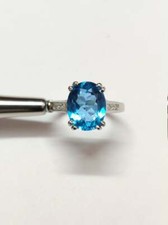 925 Sterling Silver Swiss Blue Topaz Ring 6 Ct Blue Topaz 10x12 mm Oval Ring