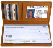 Tan Genuine Cowhide Leather Checkbook Cover Organizer Premium Wallet Men Lady