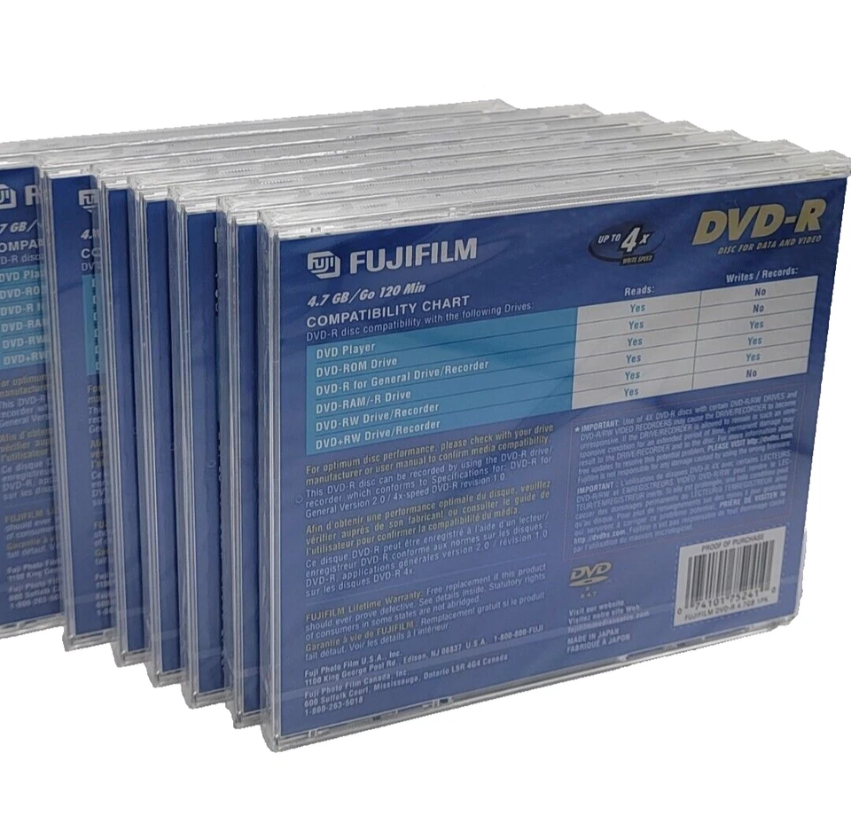 FujiFilm DVD-R Disc 4.7 GB/GO 120 min for Data Video Digital Recordable Lot of 7 - Image 3 of 4