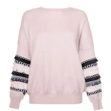 ALLISON New York Women's Pink Ruffle Fringe Banded Bohemian Sweater Size Medium