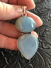 Sky Blue Banded Agate Totem Large Pendant 2.5" Artisan Handcrafted